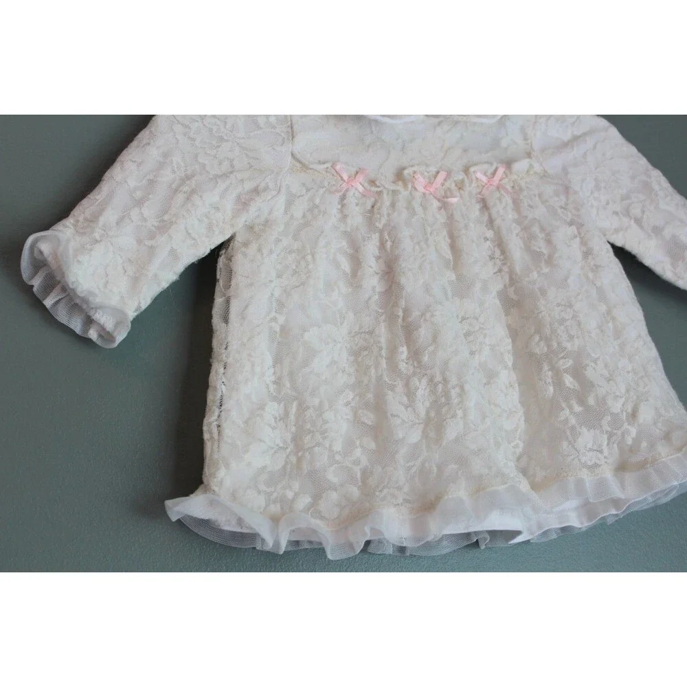 Little Me Ivory Lace Baby Girls Dress Pink Ribbon Size 3M